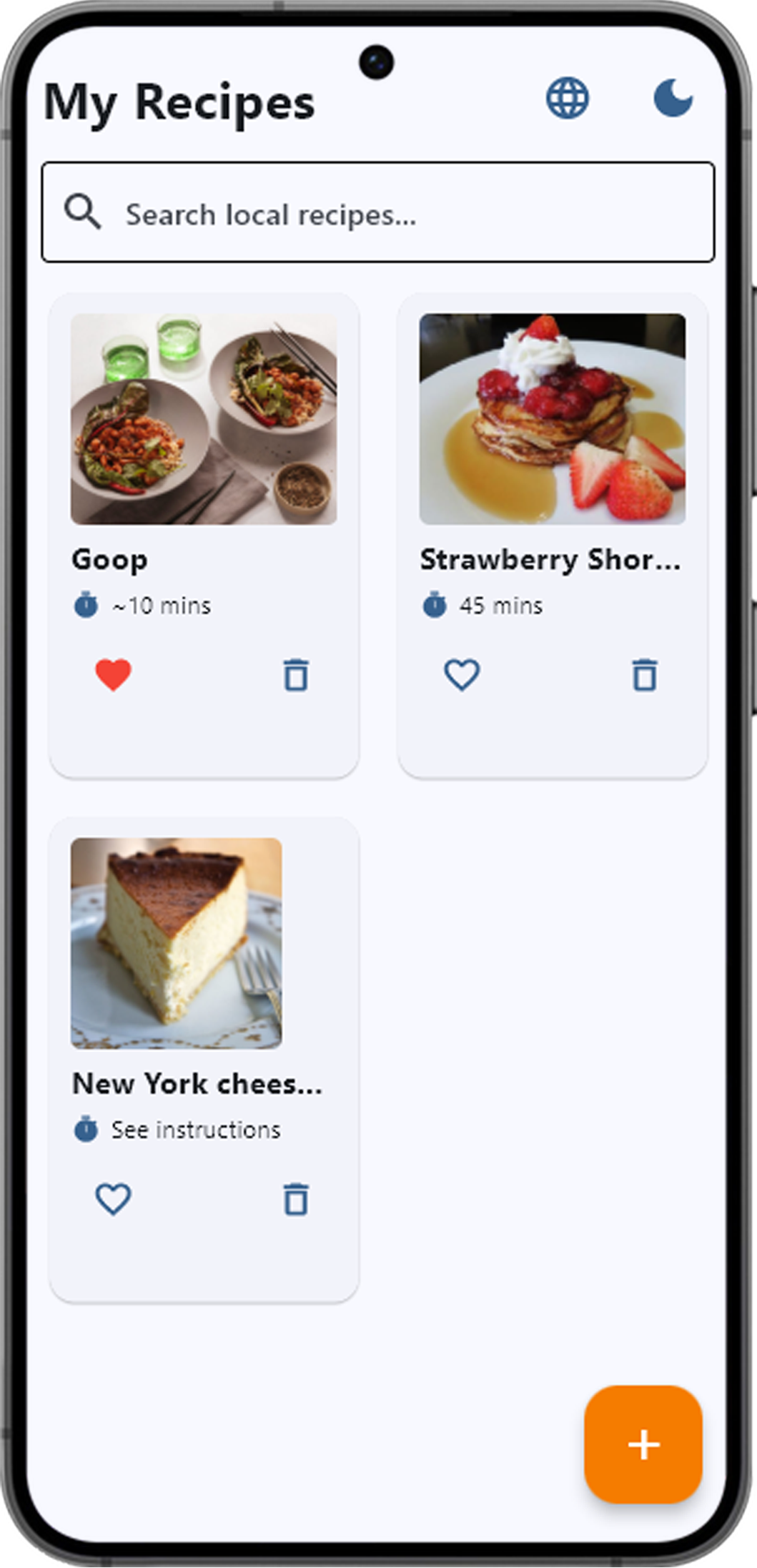 Recipe app generated by Whittl running on Android phone